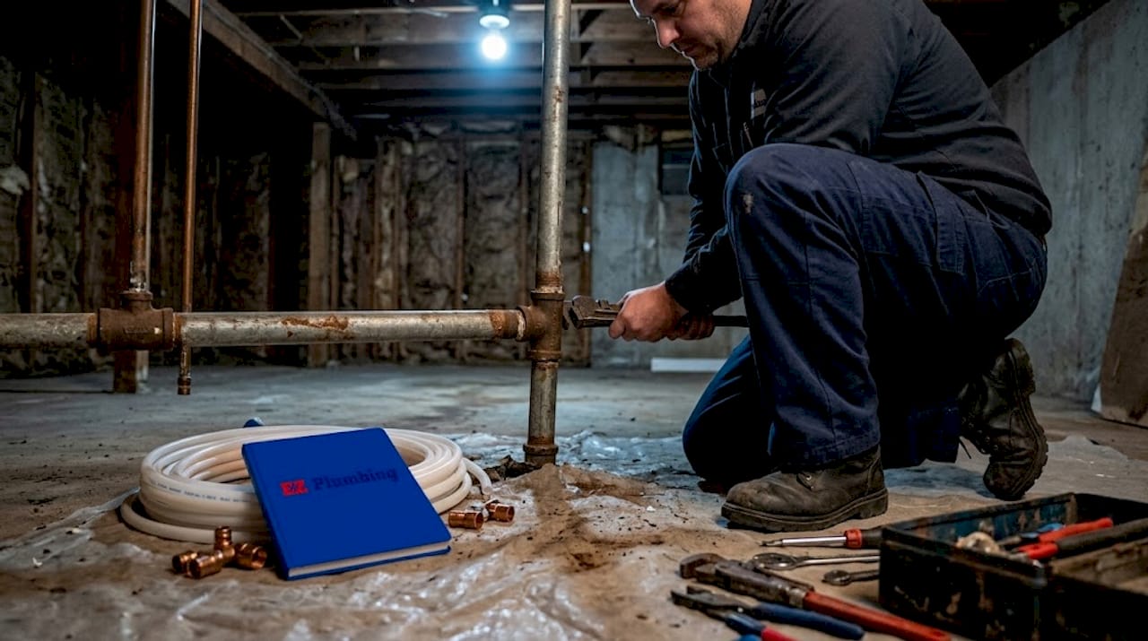 Plumber replacing old pipes with modern materials