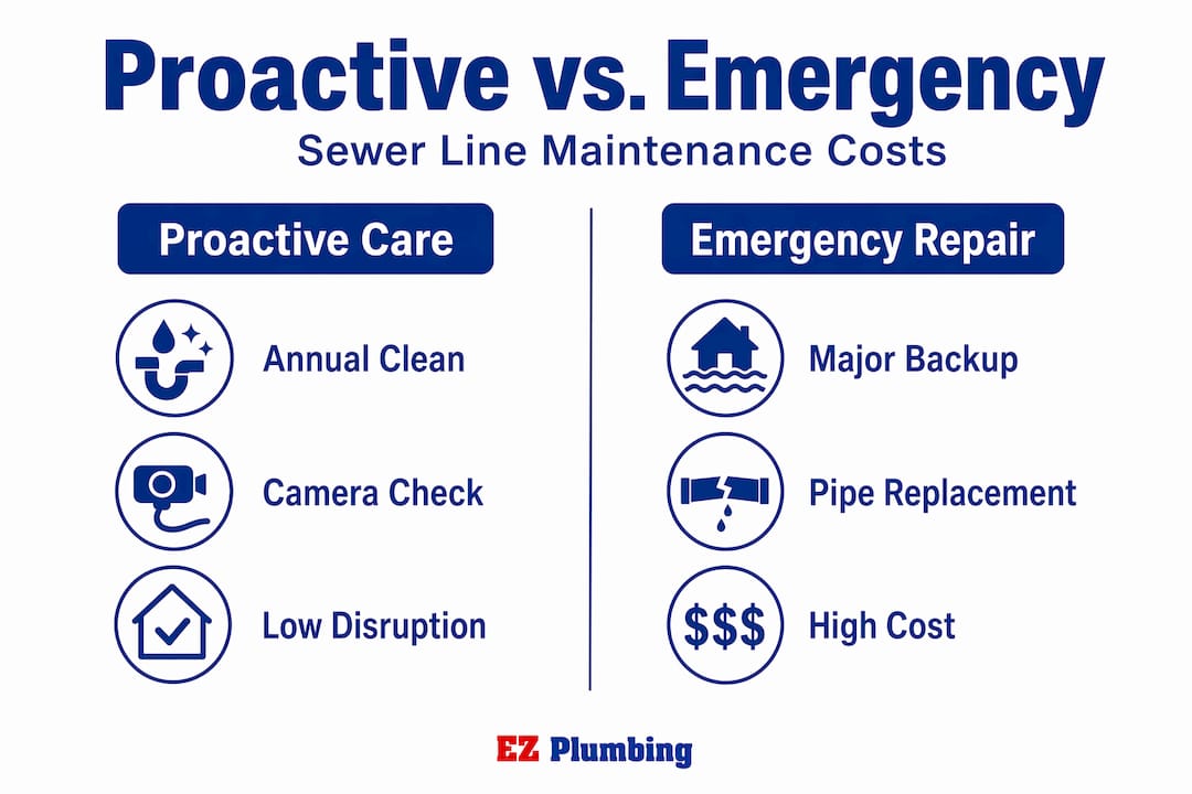 Infographic comparing proactive and emergency sewer maintenance