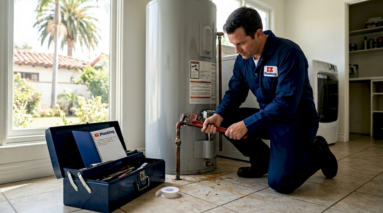 Plumber replacing corroded home water pipe