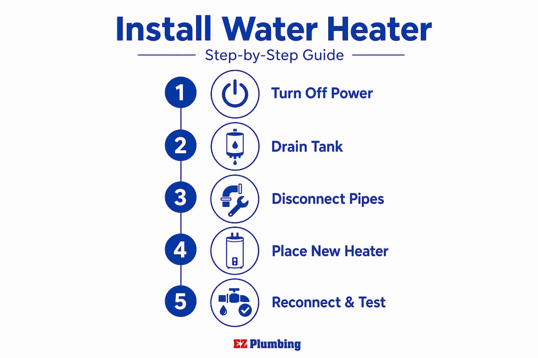 Infographic showing steps for water heater installation