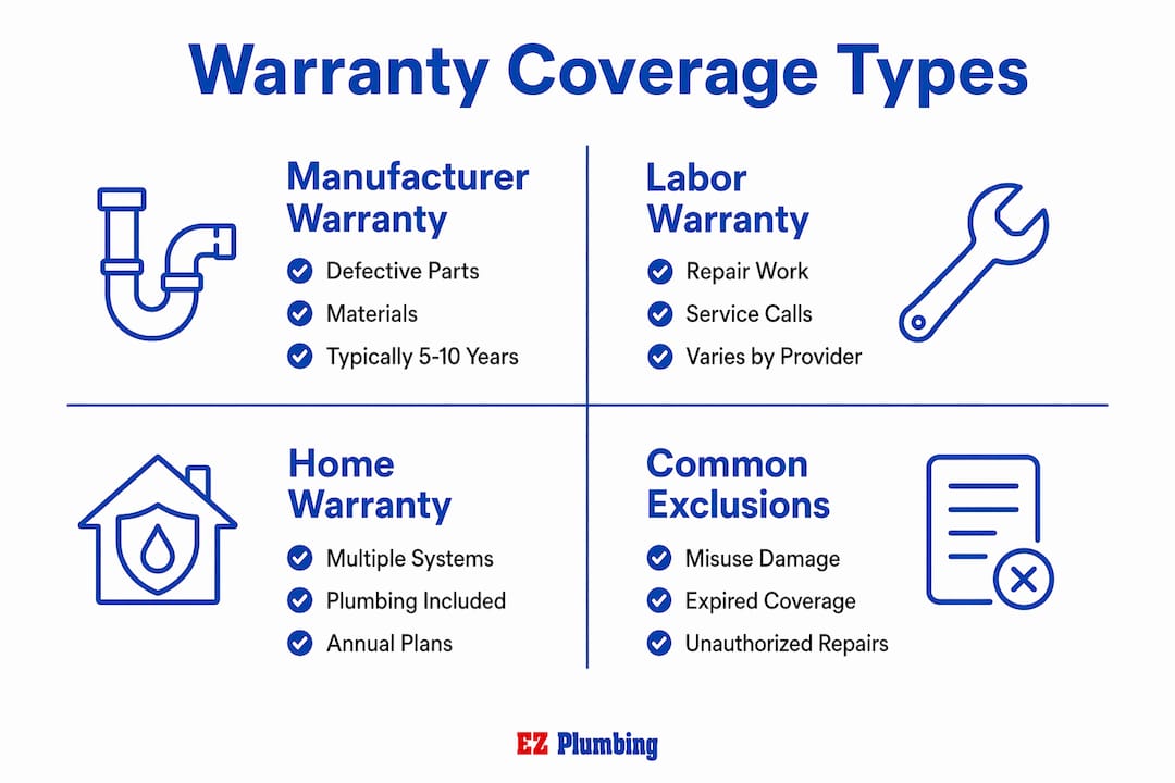 Infographic comparing plumbing warranty types and coverage