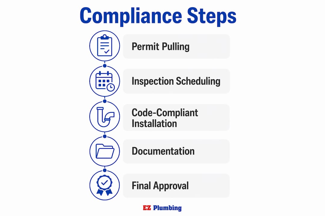 Infographic showing plumbing compliance process steps