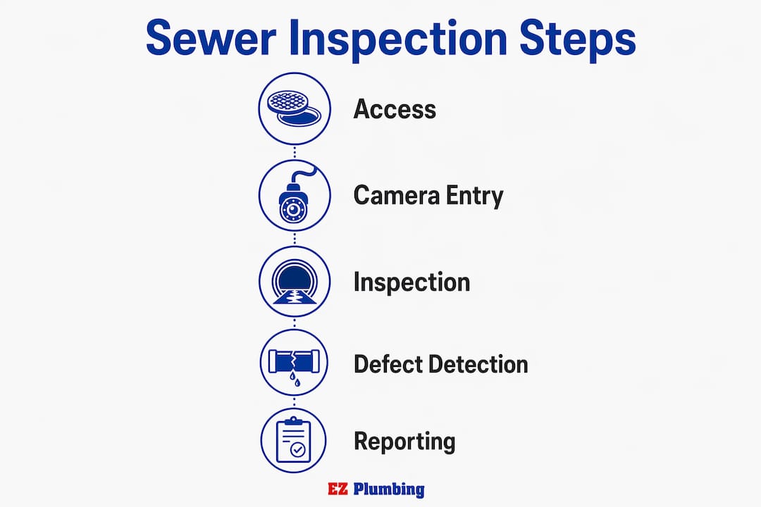 Infographic showing step-by-step sewer inspection process