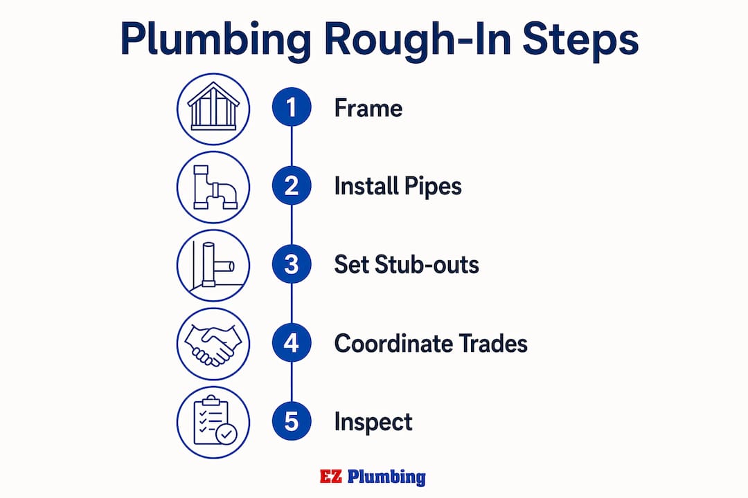 Infographic illustrating plumbing rough-in steps