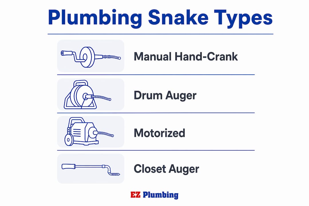 Infographic showing different types of plumbing snakes