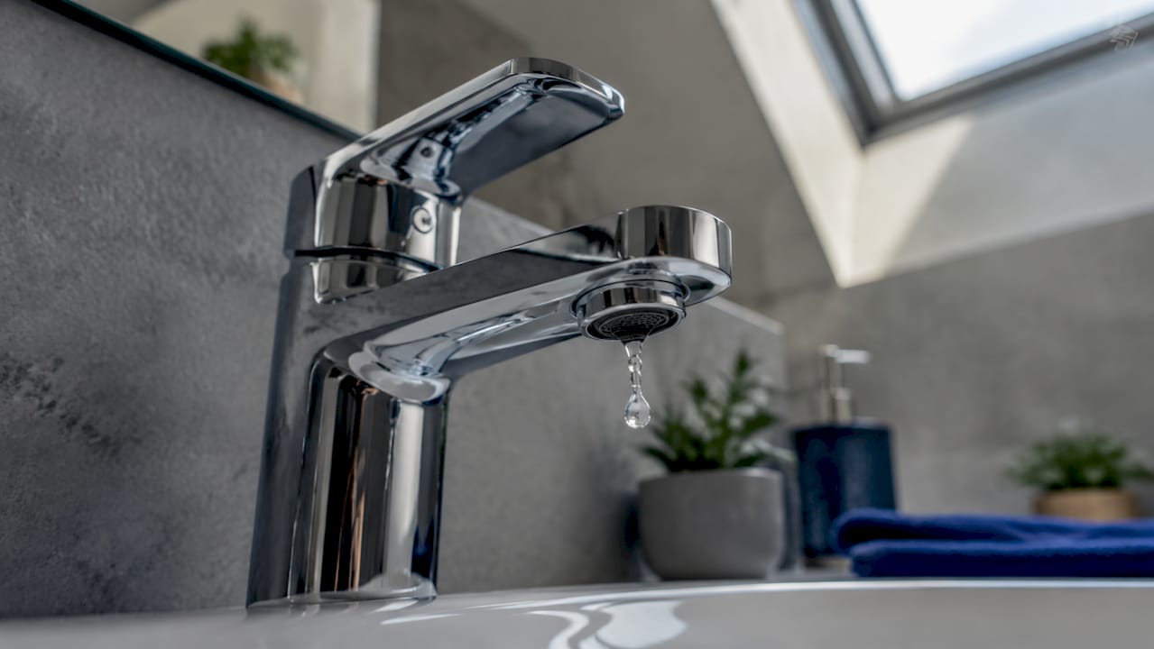 Close-up of dripping kitchen faucet