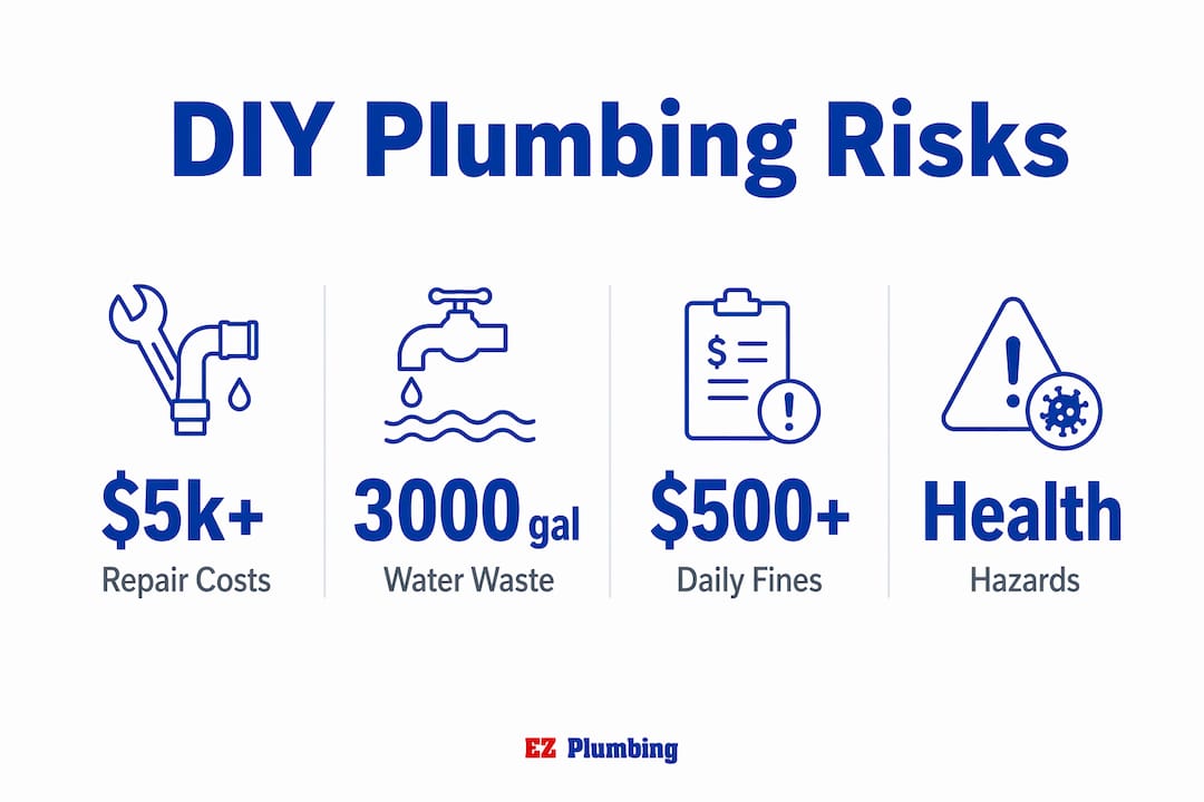 Infographic showing financial and health risks of DIY plumbing
