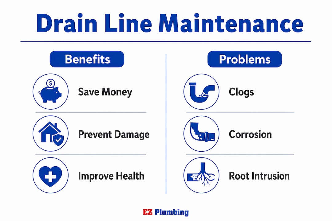 Infographic comparing benefits and problems of drain maintenance