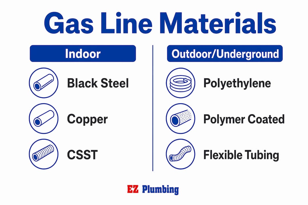 Infographic comparing indoor and outdoor gas line materials