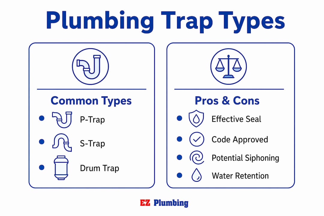 Infographic comparing common types of plumbing traps