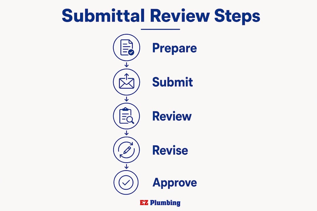 Infographic illustrating plumbing submittal review steps
