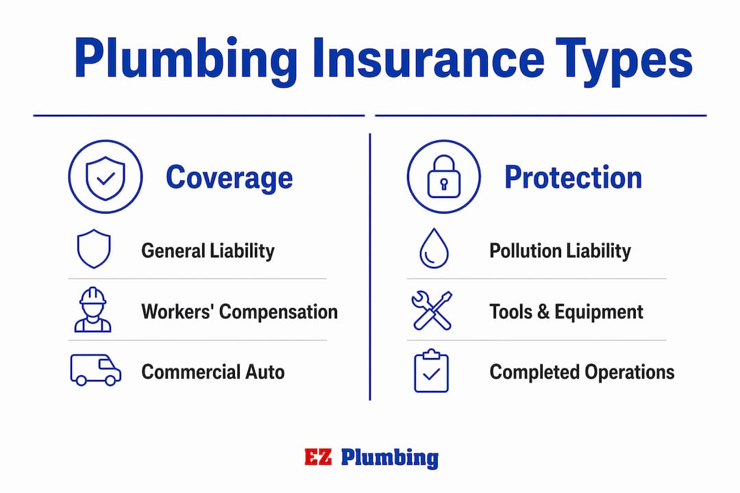 Infographic summarizing main types of plumbing insurance coverage