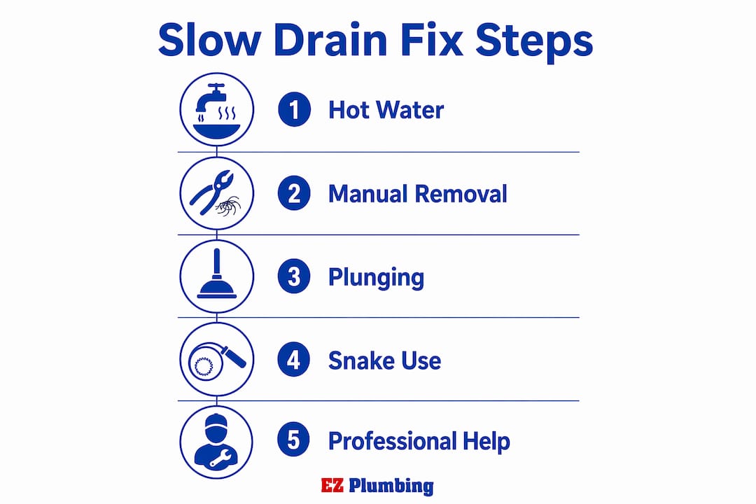 Infographic displaying steps to fix slow drains