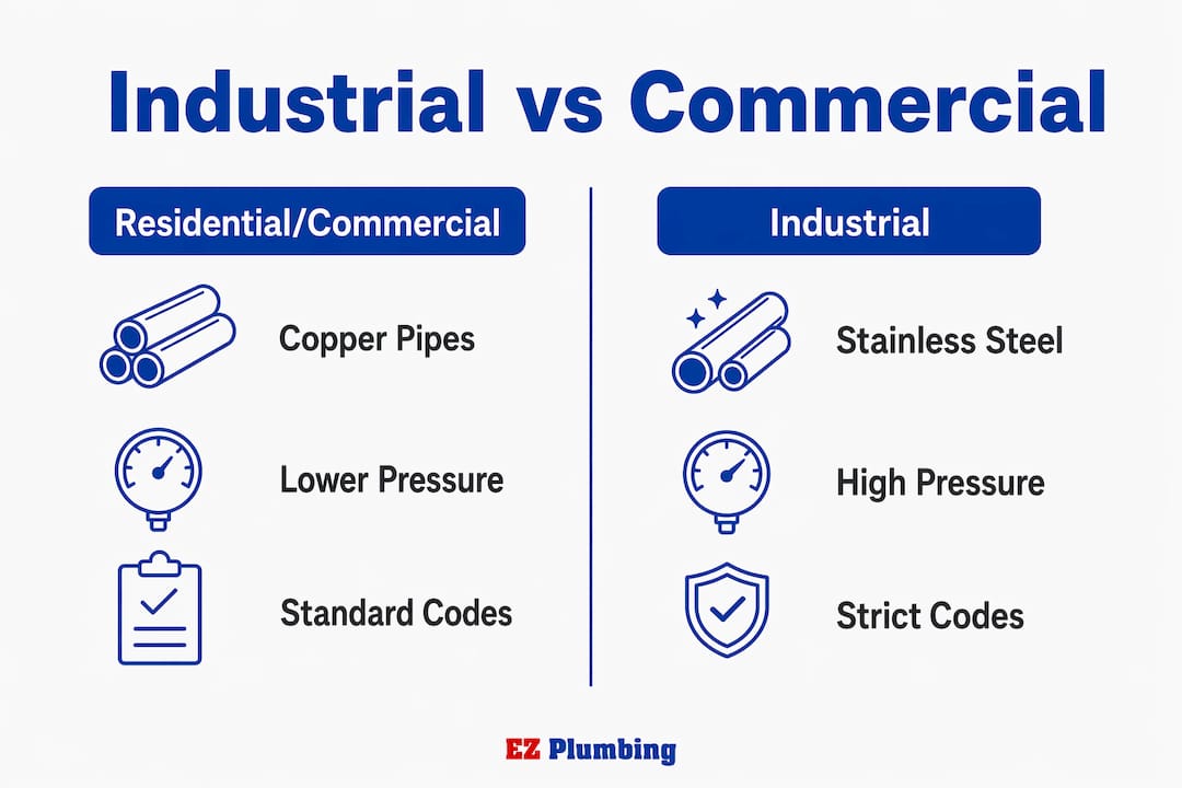 Infographic comparing industrial and commercial plumbing