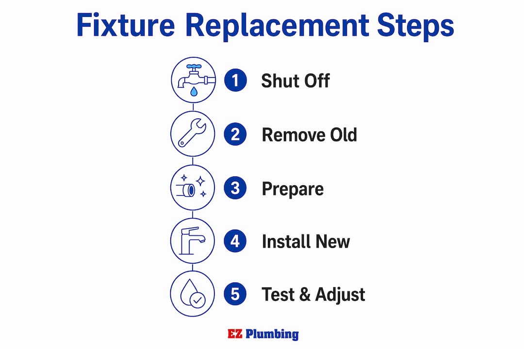 Infographic showing step-by-step plumbing fixture replacement