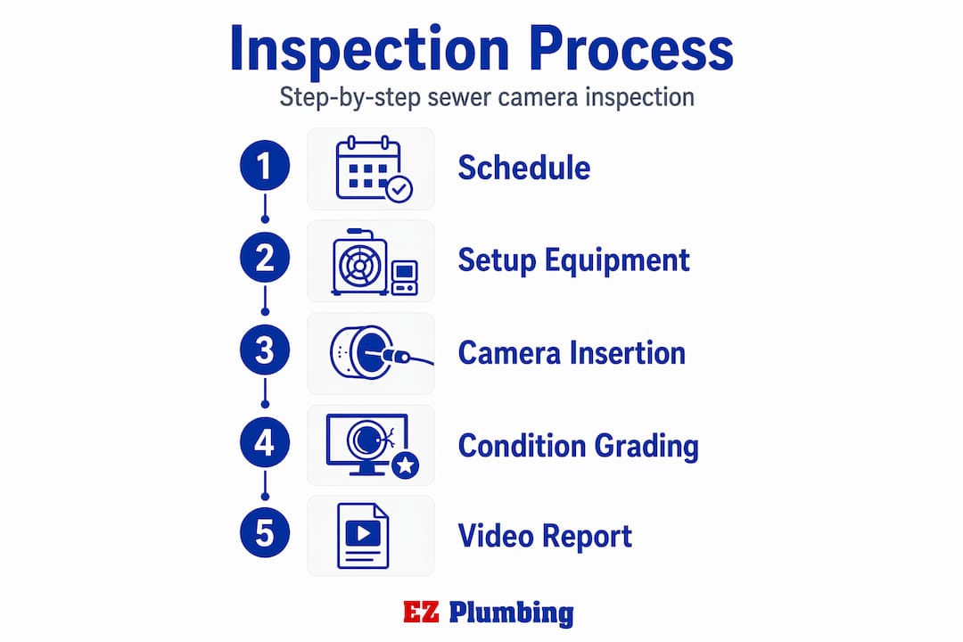 Infographic showing sewer camera inspection process steps