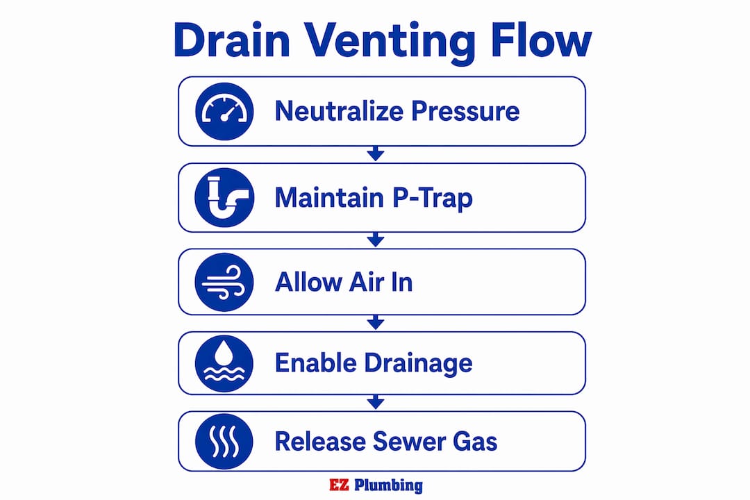 Infographic showing drain venting process steps