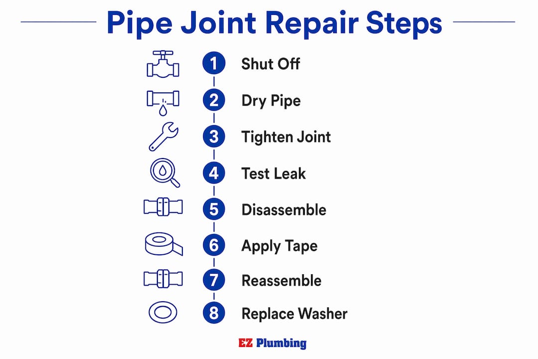 Infographic showing step-by-step pipe joint repair process