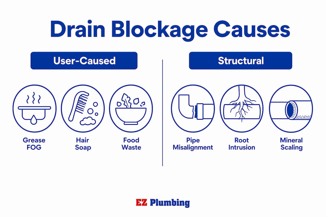 Infographic illustrating causes of drain blockage
