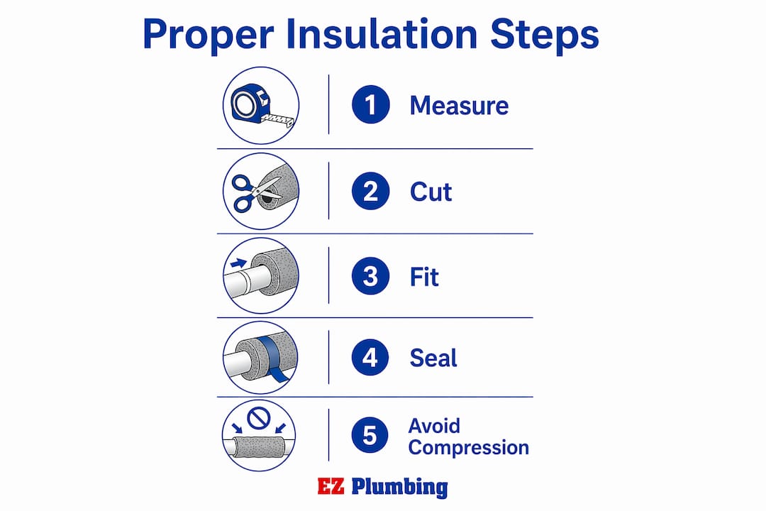 Infographic illustrating steps to properly insulate plumbing pipes