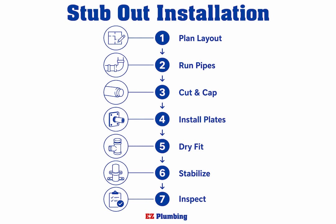 Infographic showing plumbing stub out installation steps