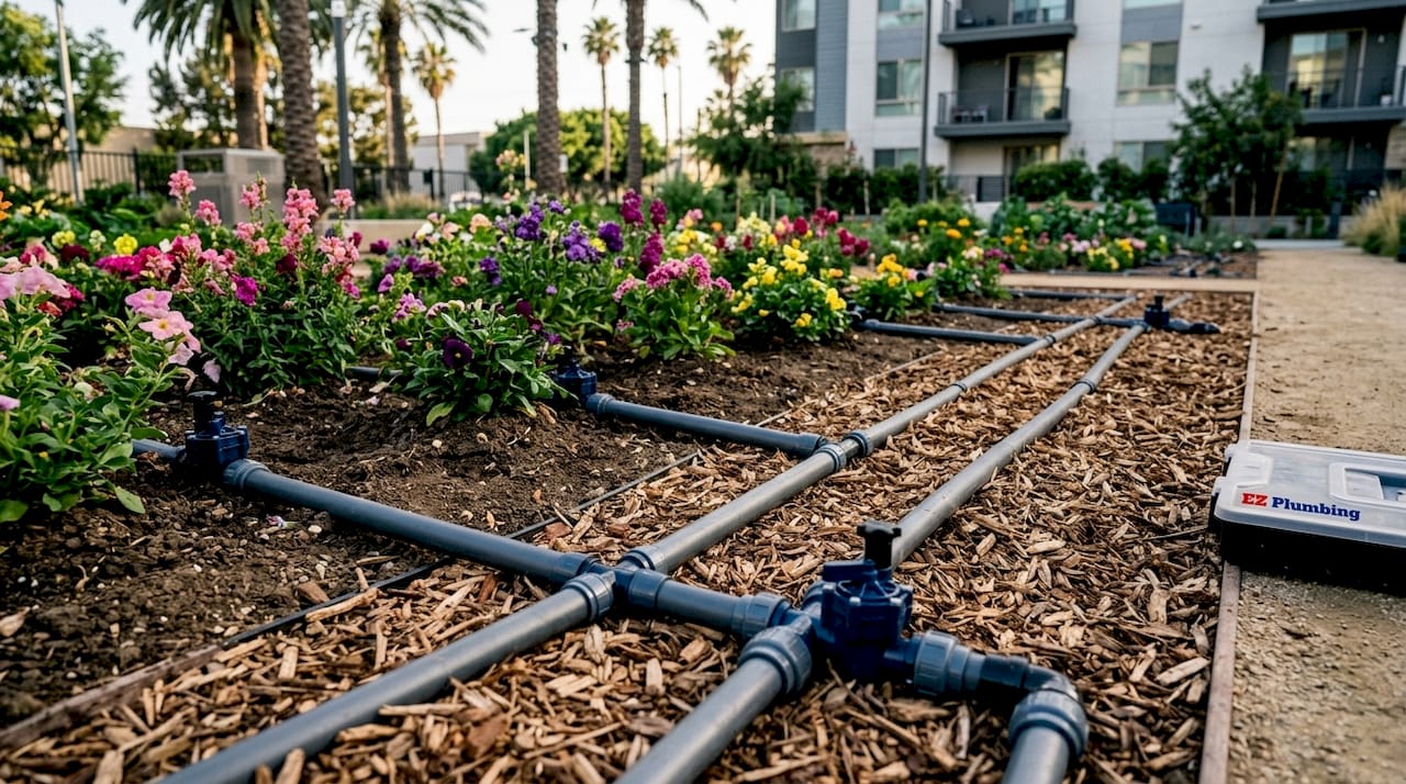 Outdoor graywater irrigation plumbing installation
