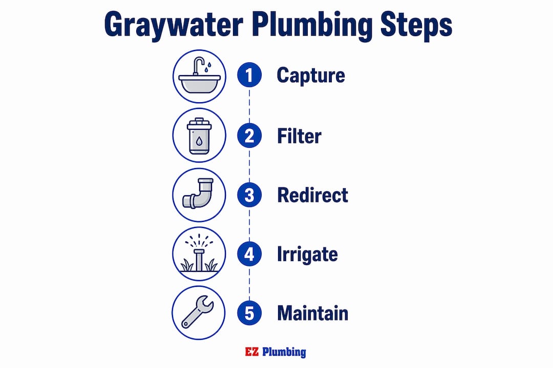 Infographic illustrating graywater plumbing process steps