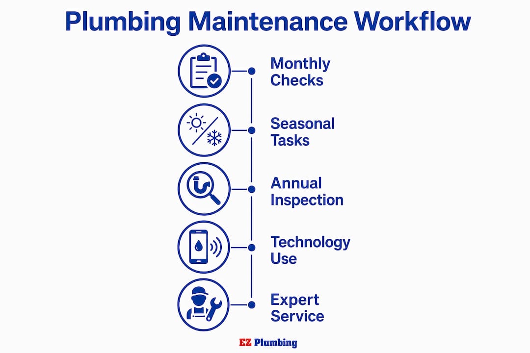 Infographic showing plumbing maintenance workflow steps