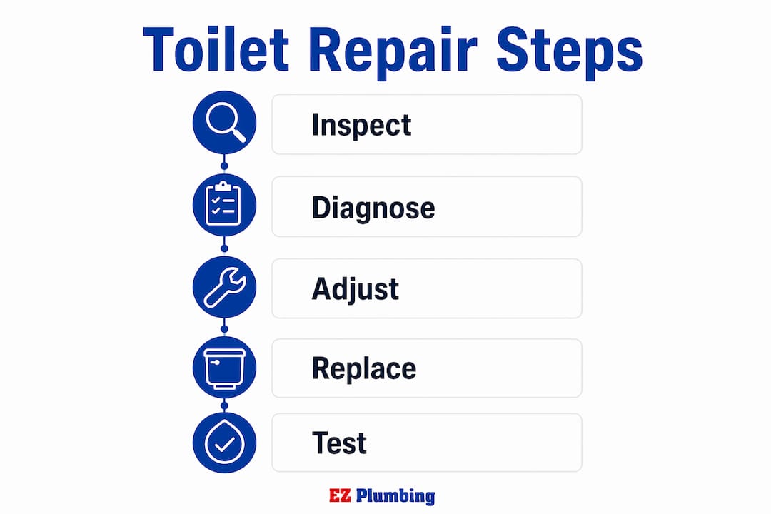 Infographic showing step-by-step toilet repair process