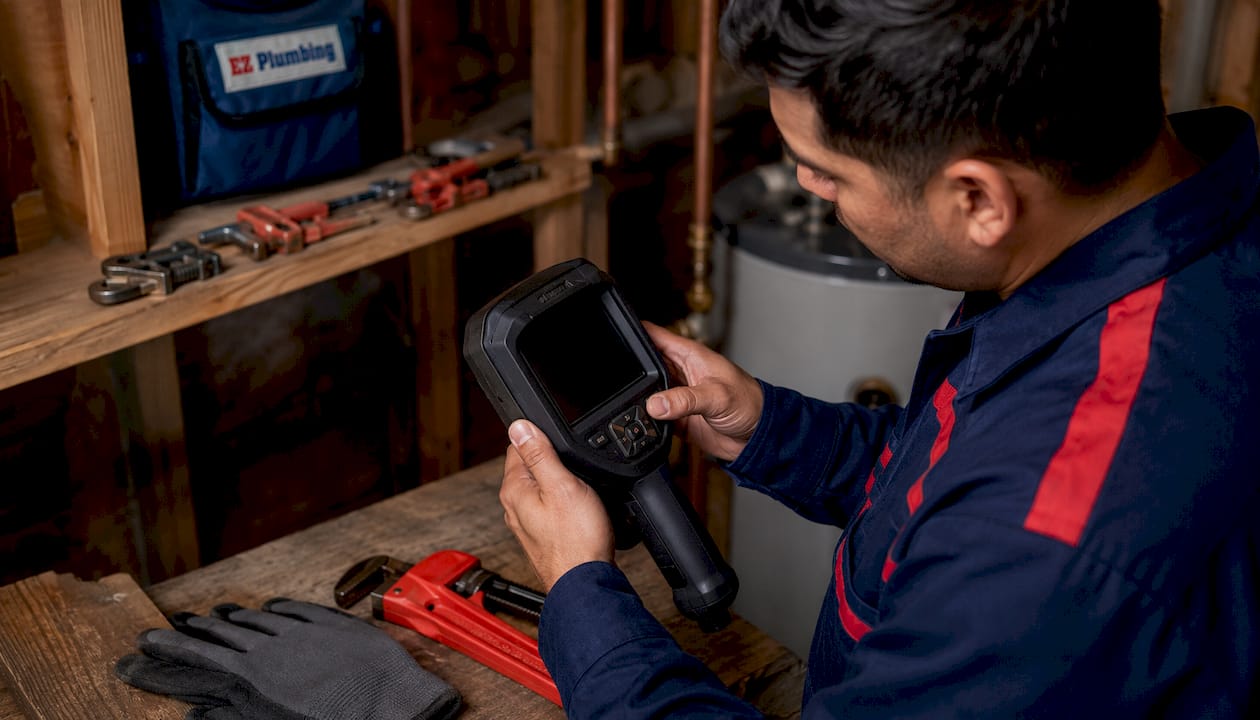 Hands holding thermal imaging leak detection camera