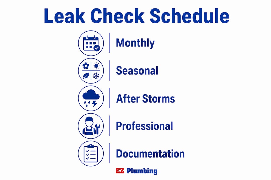 Infographic showing recommended leak check schedule