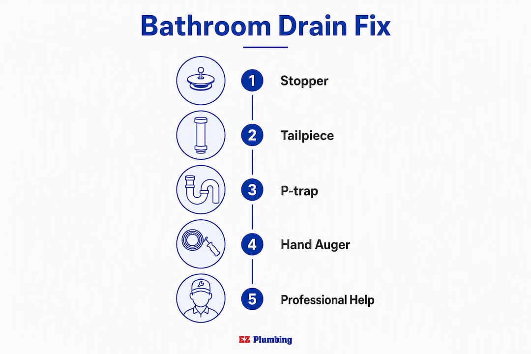 Infographic showing bathroom drain cleaning steps