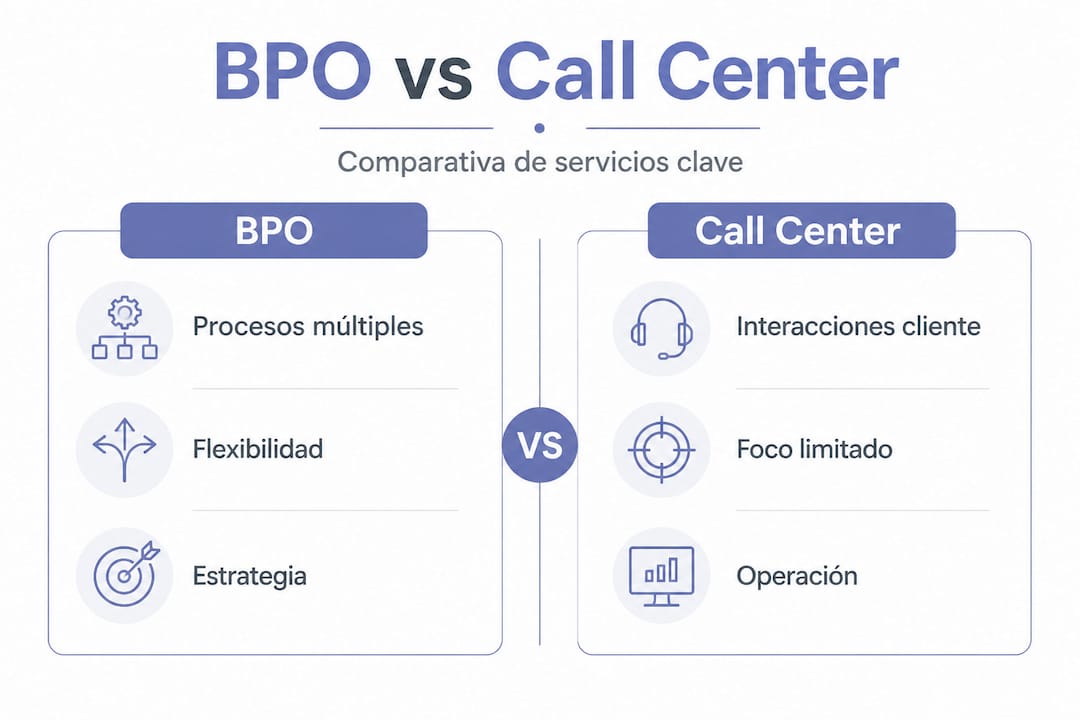 Infografía: diferencias clave entre servicios de BPO y centros de atención telefónica