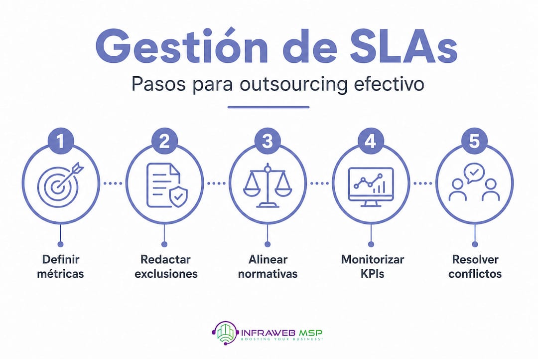 Infografía con los pasos esenciales para una gestión eficaz de los SLA en servicios externalizados