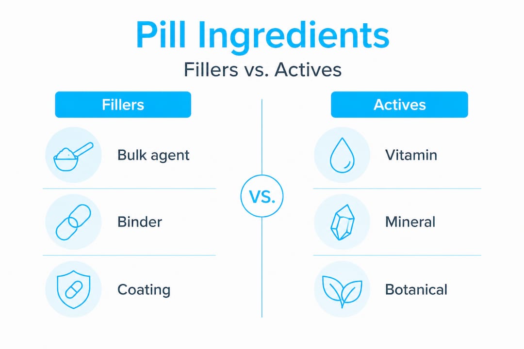 Infographic showing supplement fillers versus active ingredients