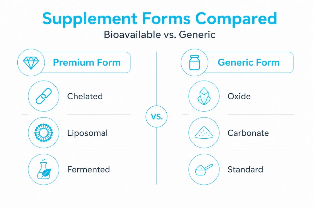 Infographic comparing premium and generic supplement forms