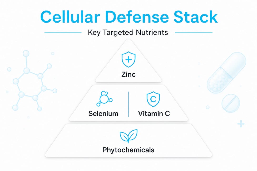 Infographic showing pyramid of key cellular defense nutrients