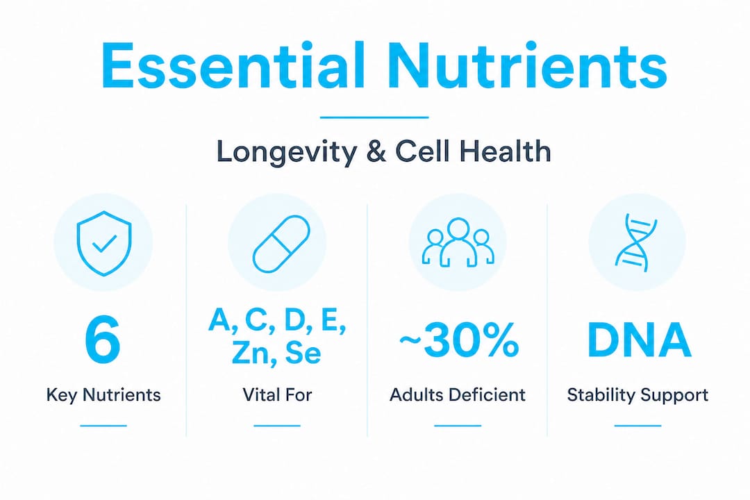 Infographic highlighting key nutrients for longevity
