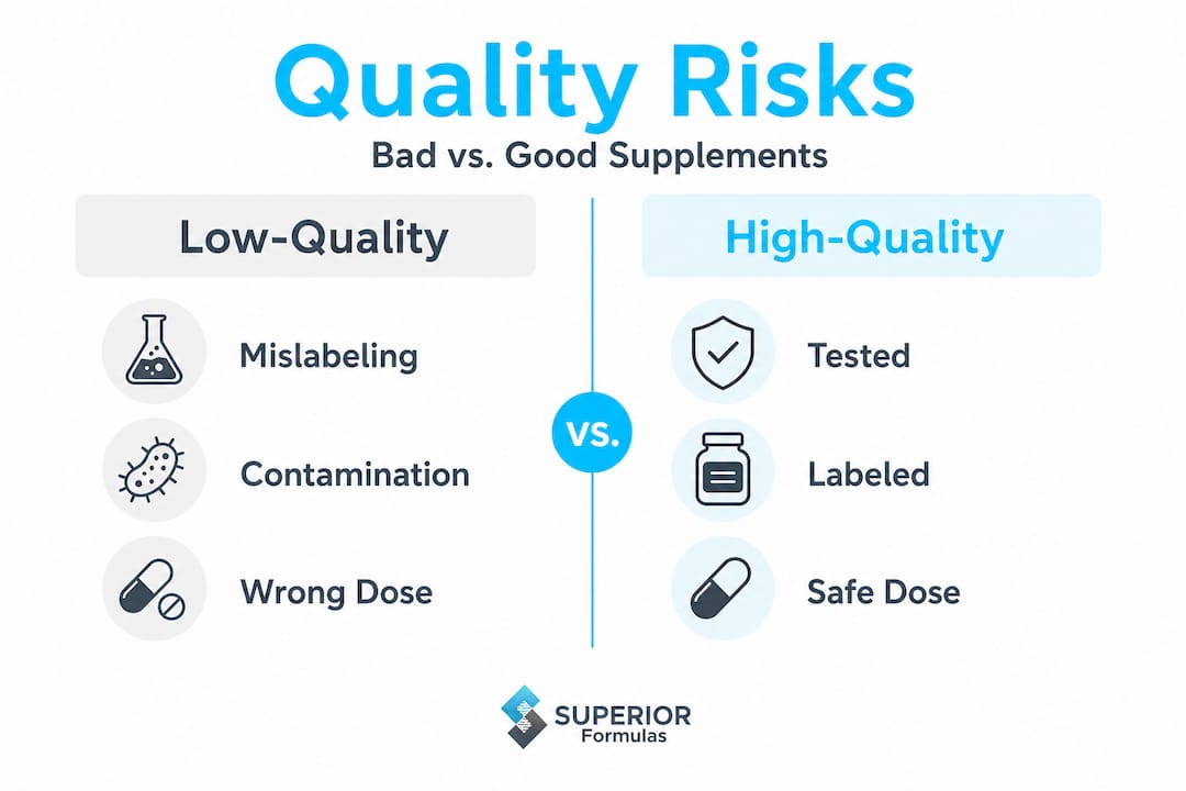 Infographic comparing supplement quality risks