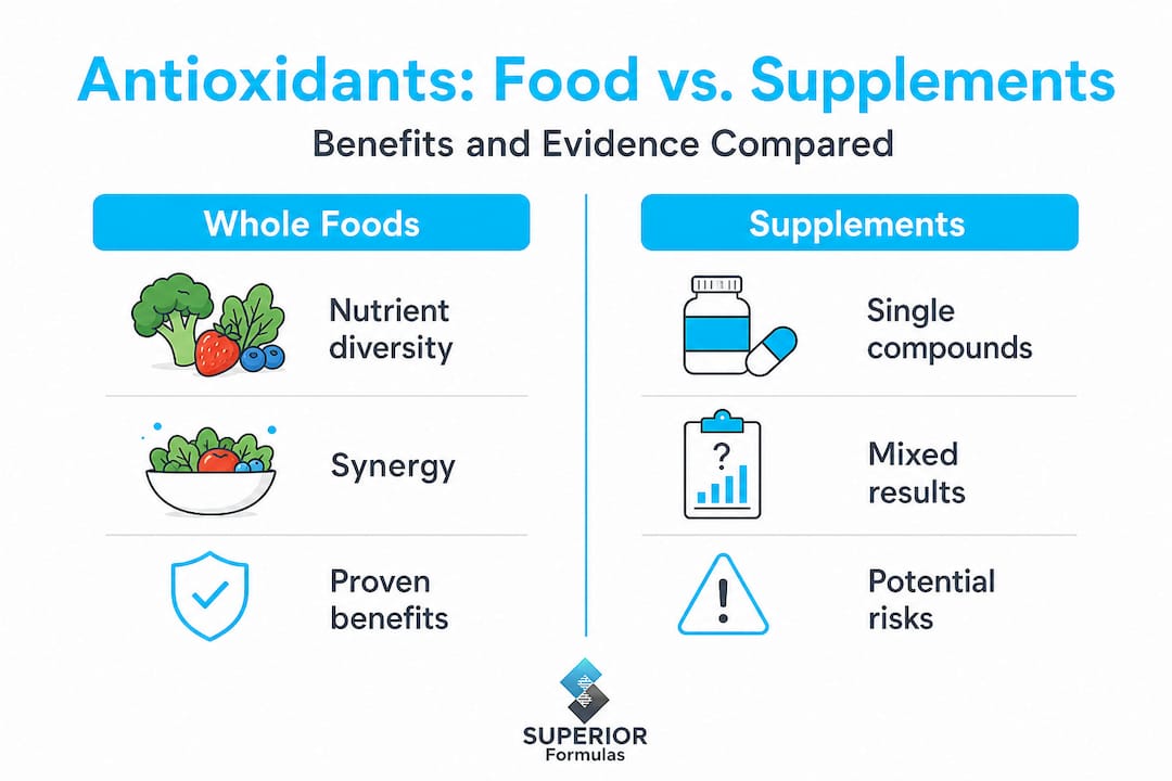 Infographic comparing dietary antioxidants and supplements