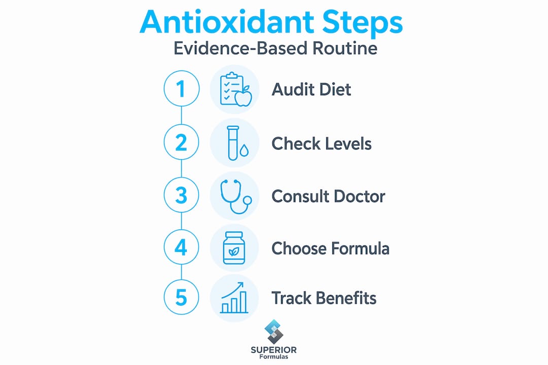 Infographic outlining steps for antioxidant support routine