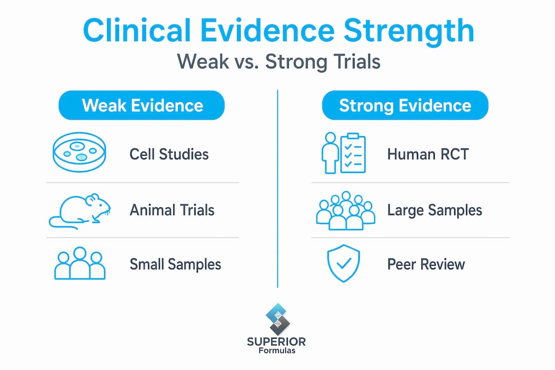 Infographic comparing weak versus strong clinical evidence