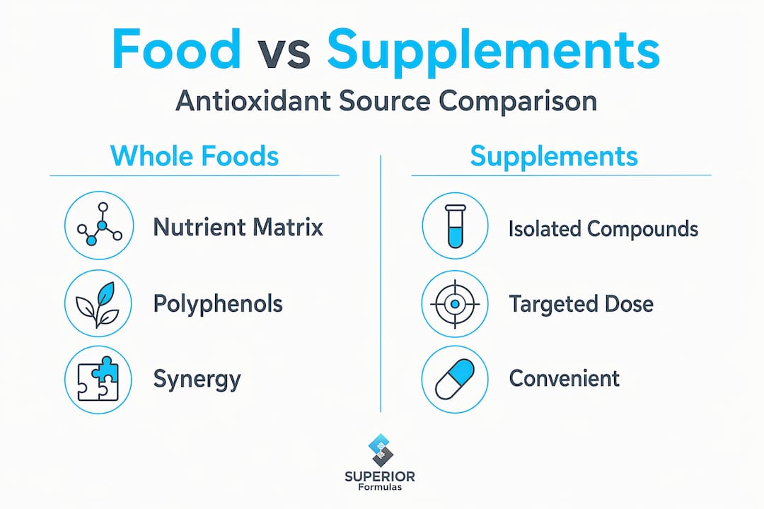 Infographic comparing food and supplement antioxidants