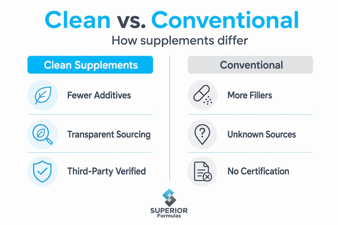 Infographic comparing clean and conventional supplements
