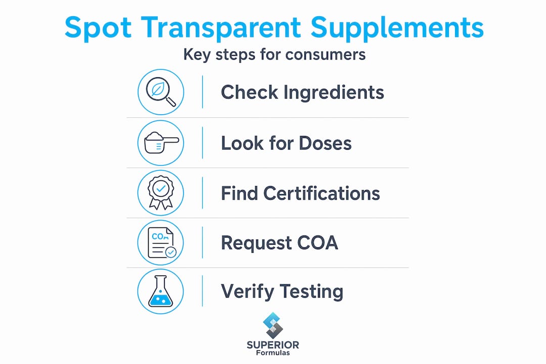 Infographic with steps to identify supplement transparency