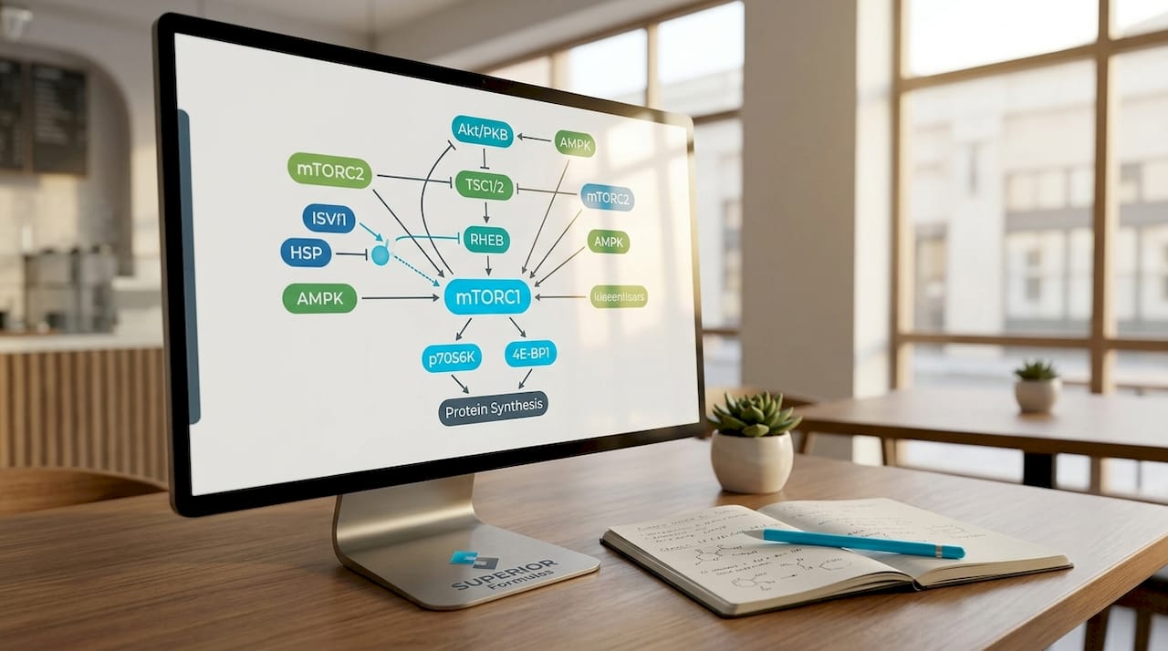 Close-up of mTOR pathway diagram on computer