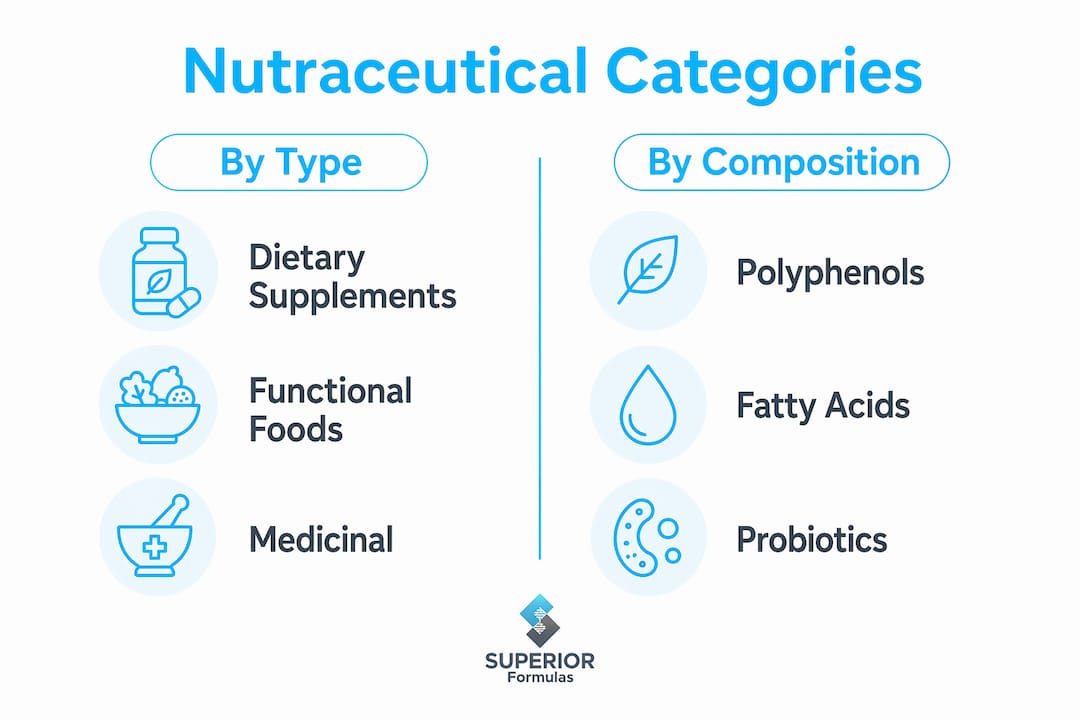 Infographic showing nutraceutical categories side by side