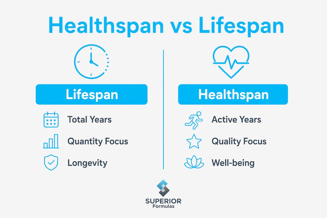 Infographic comparing healthspan versus lifespan