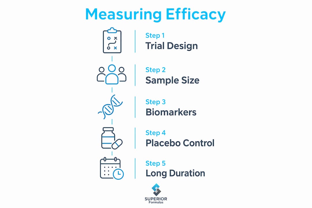 Infographic illustrating steps to measure supplement efficacy