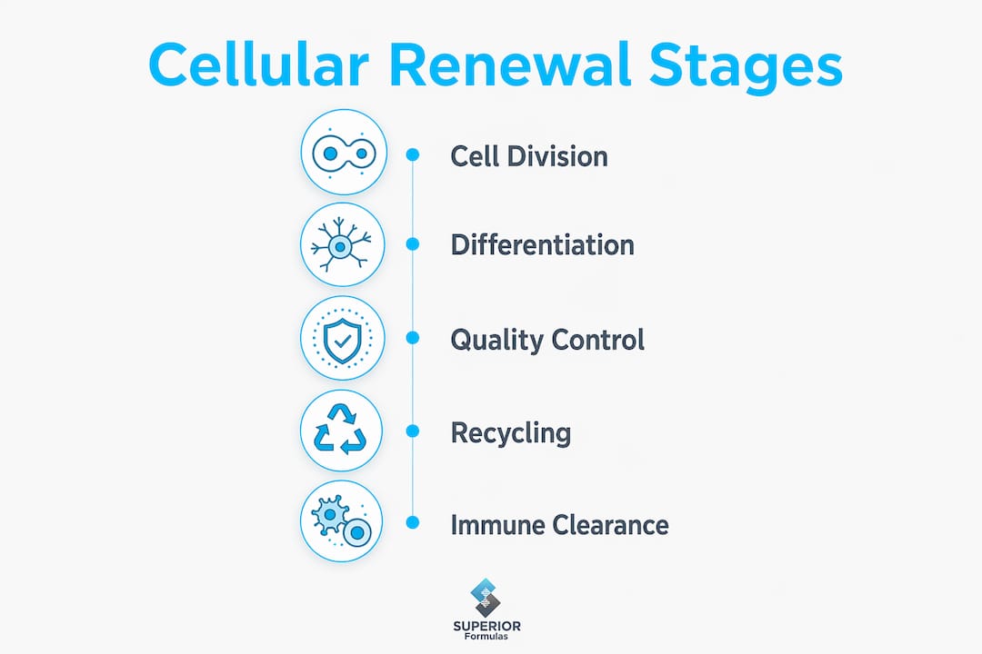 Infographic illustrating stages of cellular renewal